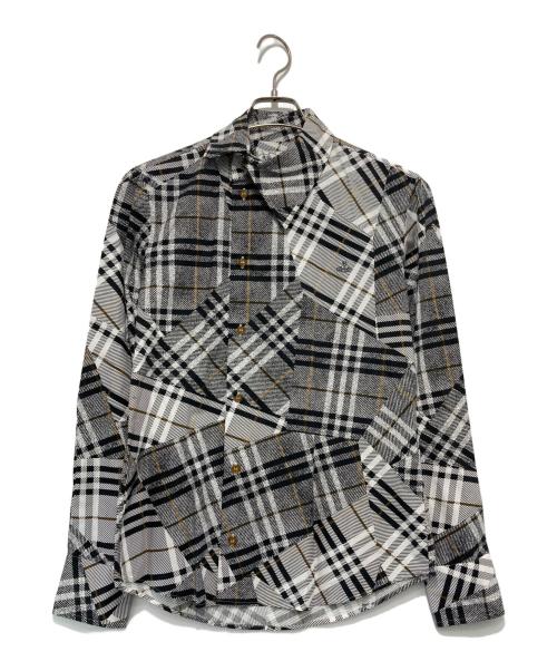 Vivienne Westwood man（ヴィヴィアン ウェストウッド マン）Vivienne Westwood man (ヴィヴィアン ウェストウッド マン) CRＡZY CHECK OSSIE CLARK SHIRTS/クレイジーチェック オジークラークシャツ ホワイト サイズ:44の古着・服飾アイテム