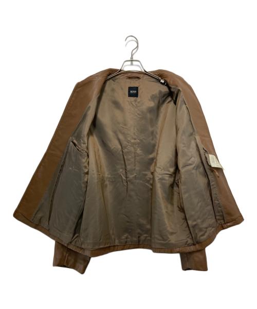 BOSS HUGO BOSS（ボス ヒューゴボス）BOSS HUGO BOSS (ボス ヒューゴボス) ラムレザージップブルゾン ブラウン サイズ:52の古着・服飾アイテム