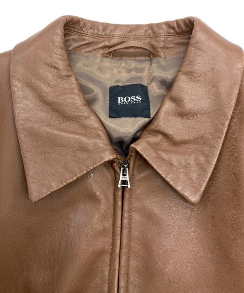 BOSS HUGO BOSS（ボス ヒューゴボス）BOSS HUGO BOSS (ボス ヒューゴボス) ラムレザージップブルゾン ブラウン サイズ:52の古着・服飾アイテム