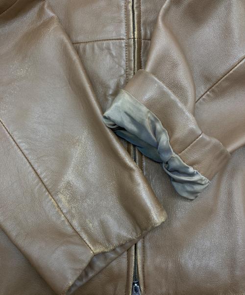 BOSS HUGO BOSS（ボス ヒューゴボス）BOSS HUGO BOSS (ボス ヒューゴボス) ラムレザージップブルゾン ブラウン サイズ:52の古着・服飾アイテム