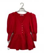 Snidelスナイデル）の古着「ペプラムパフカーディガン」｜レッド