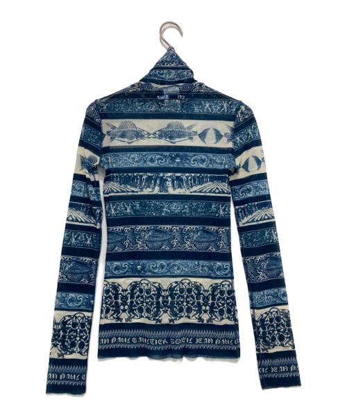 Jean Paul GAULTIER（ジャンポールゴルチェ）Jean Paul GAULTIER (ジャンポールゴルチェ) ハイネック総柄パワーネット ネイビー×アイボリー サイズ:Sの古着・服飾アイテム