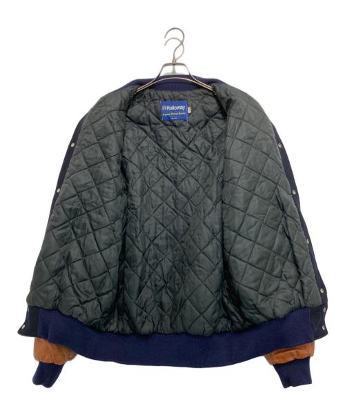 Holloway（ホロウェイ）Holloway (ホロウェイ) 90'Sレザー切替スタジャン ネイビー×ブラウン サイズ:Lの古着・服飾アイテム