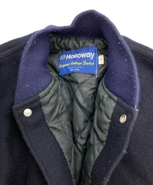 Holloway（ホロウェイ）Holloway (ホロウェイ) 90'Sレザー切替スタジャン ネイビー×ブラウン サイズ:Lの古着・服飾アイテム