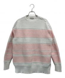 SEVEN TEN by MIHO KAWAHITO（セブン テン バイ ミホ カワヒト）の古着「ボーダープラケットニット」｜ピンク×ホワイト