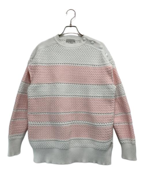 SEVEN TEN by MIHO KAWAHITO（セブン テン バイ ミホ カワヒト）SEVEN TEN by MIHO KAWAHITO (セブン テン バイ ミホ カワヒト) ボーダープラケットニット ピンク×ホワイト サイズ:Sの古着・服飾アイテム