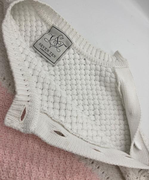 SEVEN TEN by MIHO KAWAHITO（セブン テン バイ ミホ カワヒト）SEVEN TEN by MIHO KAWAHITO (セブン テン バイ ミホ カワヒト) ボーダープラケットニット ピンク×ホワイト サイズ:Sの古着・服飾アイテム