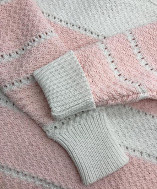 SEVEN TEN by MIHO KAWAHITO（セブン テン バイ ミホ カワヒト）SEVEN TEN by MIHO KAWAHITO (セブン テン バイ ミホ カワヒト) ボーダープラケットニット ピンク×ホワイト サイズ:Sの古着・服飾アイテム