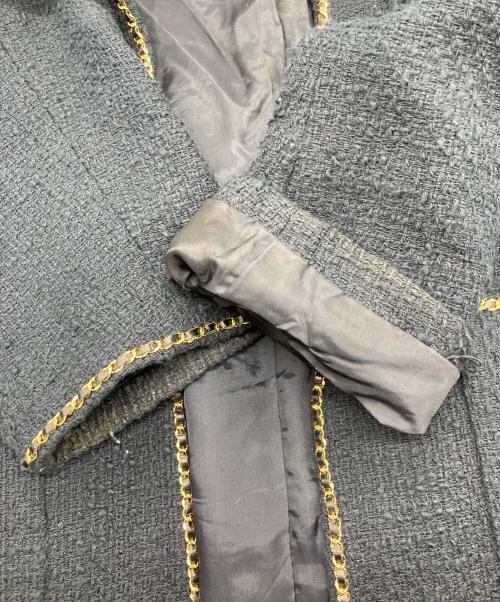 MUSE de Deuxieme Classe（ミューズ ドゥーズィエム クラス）MUSE de Deuxieme Classe (ミューズ ドゥーズィエム クラス) chainツイードノーカラージャケット ネイビー サイズ:Fの古着・服飾アイテム