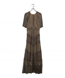 LAGUNA MOON（ラグナムーン）の古着「LADYショルダーギャザーレースマキシワンピース」｜ブラウン