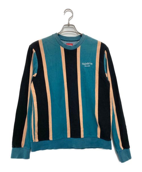 SUPREME（シュプリーム）Supreme (シュプリーム) VERTICAL STRIPED PIQUE Crewneck ブルー×ブラック サイズ:Sの古着・服飾アイテム