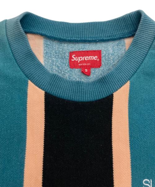 SUPREME（シュプリーム）Supreme (シュプリーム) VERTICAL STRIPED PIQUE Crewneck ブルー×ブラック サイズ:Sの古着・服飾アイテム