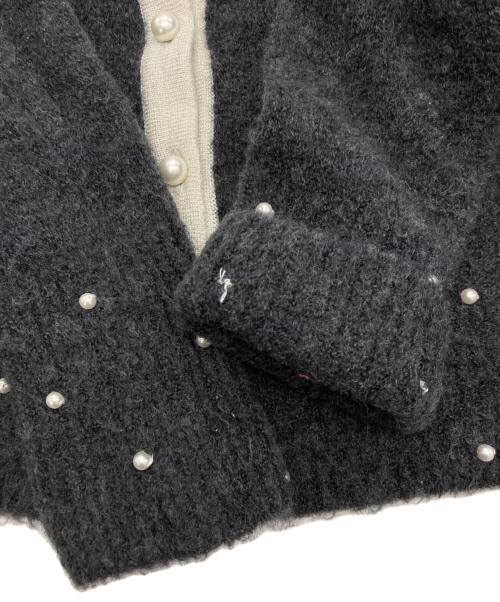 Rene（ルネ）Rene (ルネ) リボン＆パール付ウールカーディガン グレー サイズ:36の古着・服飾アイテム