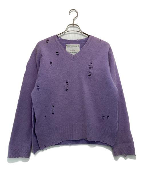 DAIRIKU（ダイリク）DAIRIKU (ダイリク) ”Rotten”Fulling Damage Knit Pullover/Vネックニット パープル サイズ:Mの古着・服飾アイテム