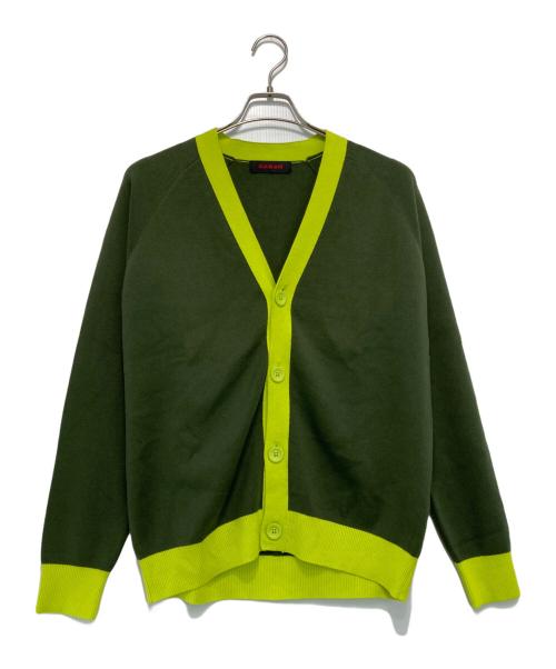 CABAN（キャバン）CABaN (キャバン) コットンカシミヤ バイカラーVネックカーディガン グリーン サイズ:Mの古着・服飾アイテム