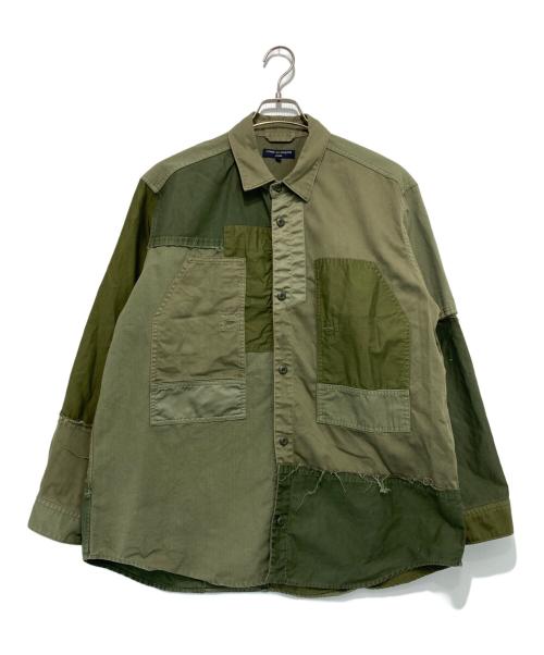 COMME des GARCONS HOMME（コムデギャルソン オム）COMME des GARCONS HOMME (コムデギャルソン オム) 綿カツラギ 多素材MIX 製品加工 ミリタリー パッチワーク 長袖 シャツ カーキ サイズ:Sの古着・服飾アイテム