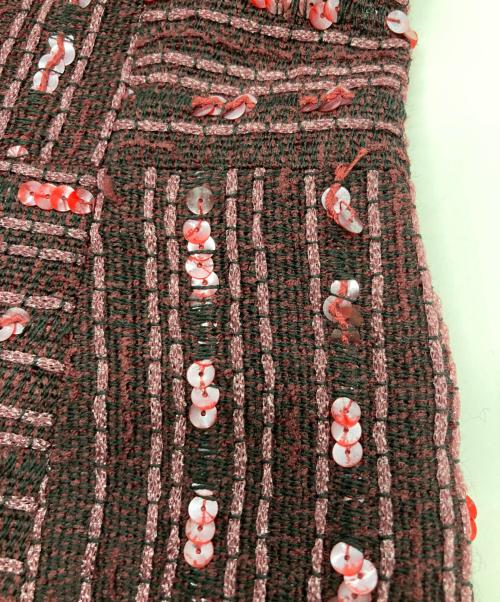 CHANEL（シャネル）CHANEL (シャネル) スパンコール ノーカラー ジャケット レッド サイズ:38の古着・服飾アイテム