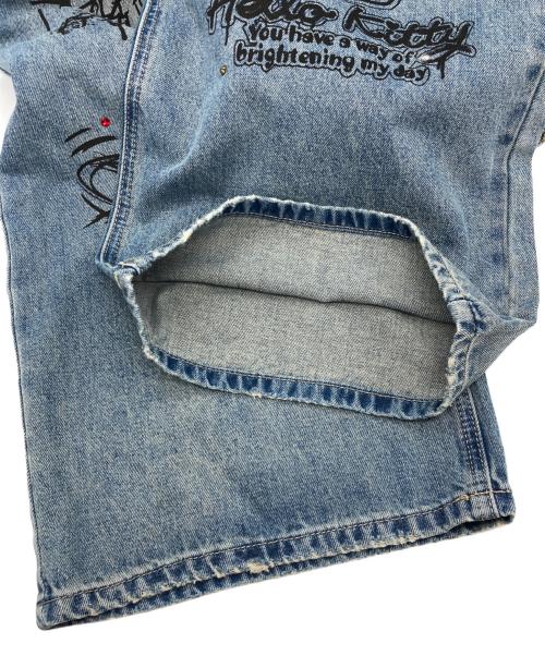 UNIFREE（ユニフリー）UNIFREE (ユニフリー) HELLO KITTY (ハローキティ)  Denim Hot Diamond Wide Leg Pants/コラボデニムパンツ インディゴ サイズ:155/62Aの古着・服飾アイテム