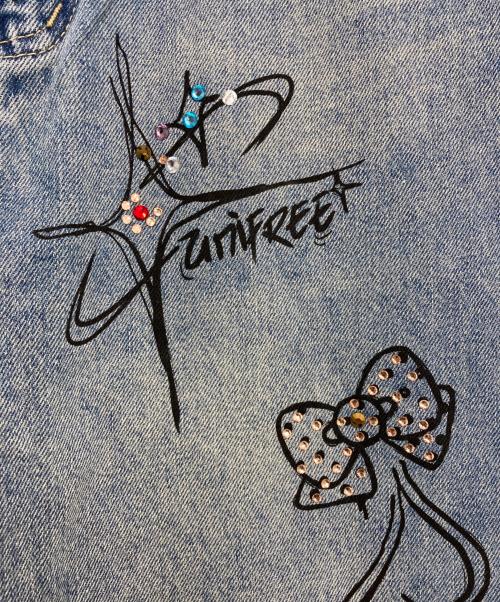 UNIFREE（ユニフリー）UNIFREE (ユニフリー) HELLO KITTY (ハローキティ)  Denim Hot Diamond Wide Leg Pants/コラボデニムパンツ インディゴ サイズ:155/62Aの古着・服飾アイテム