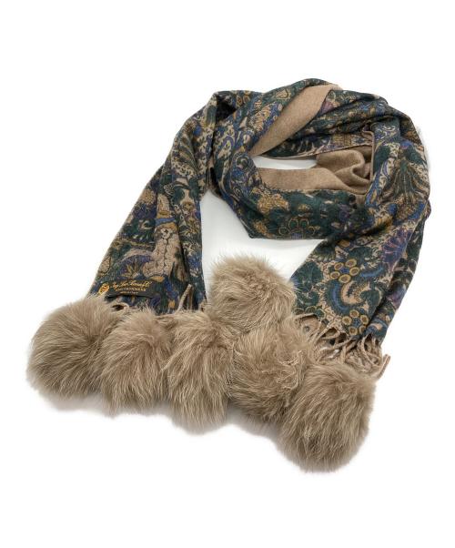 LORO PIANA（ロロピアーナ）LORO PIANA (ロロピアーナ) カシミヤフリンジマフラー グリーン×ブラウンの古着・服飾アイテム