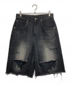 BEAMSビームス）の古着「FUTURE ARCHIVE / CRUSH DENIM SHORTS」｜ブラック