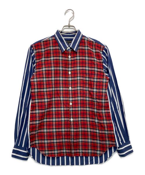 COMME des GARCONS HOMME PLUS（コムデギャルソンオムプリュス）COMME des GARCONS HOMME PLUS (コムデギャルソンオムプリュス) 切替ストライプシャツ レッド×ブルー サイズ:XSの古着・服飾アイテム