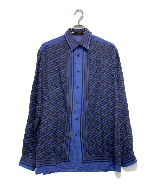 VERSACE（ヴェルサーチェ）VERSACE (ヴェルサーチェ) シルクシャツ ネイビー サイズ:39（170/84A）の古着・服飾アイテム