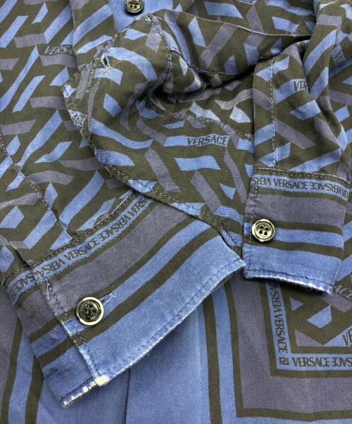 VERSACE（ヴェルサーチェ）VERSACE (ヴェルサーチェ) シルクシャツ ネイビー サイズ:39（170/84A）の古着・服飾アイテム