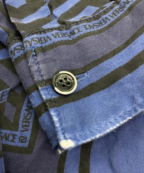 VERSACE（ヴェルサーチェ）VERSACE (ヴェルサーチェ) シルクシャツ ネイビー サイズ:39（170/84A）の古着・服飾アイテム