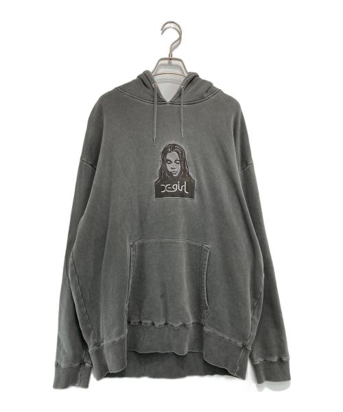 X-GIRL（エックスガール）X-girl (エックスガール) FACE PIGMENT DYED SWEAT HOODIE グレー サイズ:Lの古着・服飾アイテム