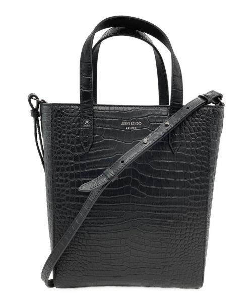 JIMMY CHOO（ジミーチュウ）JIMMY CHOO (ジミーチュウ) PEGASI N/S クロコ型押し2WAYショルダーバッグ ブラックの古着・服飾アイテム