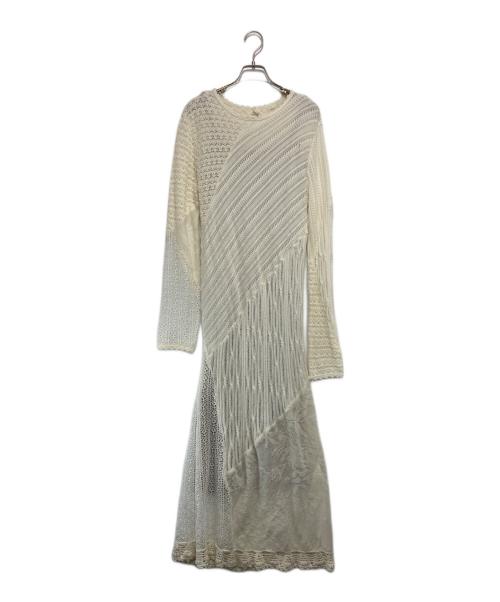 NOUNLESS（ナウンレス）NOUNLESS (ナウンレス) ロングスリーブメッシュワンピース ホワイト サイズ:2の古着・服飾アイテム