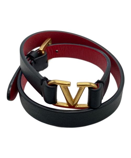 VALENTINO GARAVANI（ヴァレンティノ・ガラヴァーニ）VALENTINO GARAVANI (ヴァレンティノ・ガラヴァーニ) Vロゴ2連ブレスレット ブラック×レッドの古着・服飾アイテム