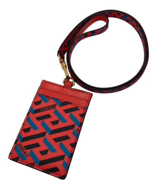 VERSACE（ヴェルサーチェ）VERSACE (ヴェルサーチェ) ラ・グレカ ネックストラップカードケース レッドの古着・服飾アイテム