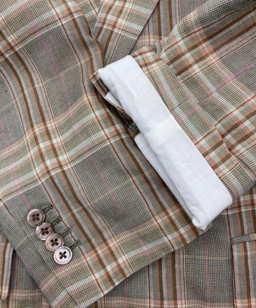 MACPHEE（マカフィー）MACPHEE (マカフィー) レーヨンリネンチェック ダブルブレストジャケット ベージュ サイズ:36の古着・服飾アイテム