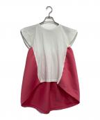 YOKO CHANヨーコチャン）の古着「半袖デザインカットソー」｜ピンク×ホワイト