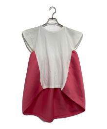 YOKO CHAN（ヨーコチャン）の古着「半袖デザインカットソー」｜ピンク×ホワイト