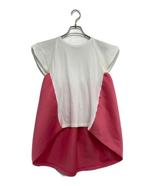 YOKO CHAN（ヨーコチャン）YOKO CHAN (ヨーコチャン) 半袖デザインカットソー ピンク×ホワイト サイズ:38の古着・服飾アイテム