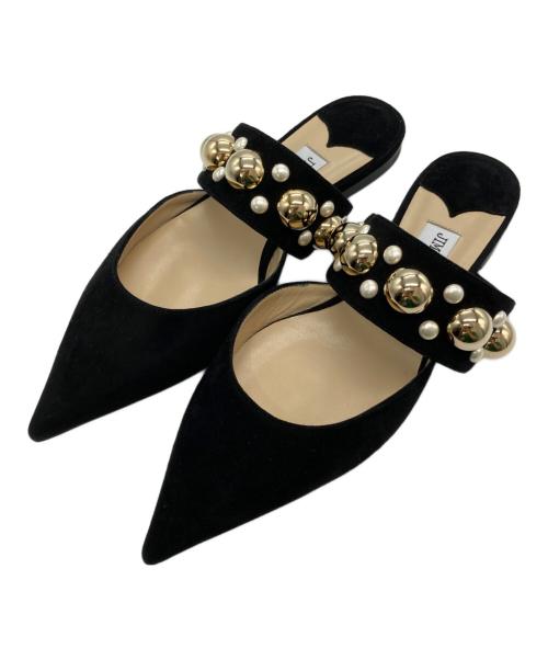 JIMMY CHOO（ジミーチュウ）JIMMY CHOO (ジミーチュウ) スエードスタッズパールミュール ブラック サイズ:37の古着・服飾アイテム