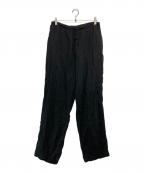 COMOLIコモリ）の古着「リネンWクロス ドローストリングパンツ」｜ブラック
