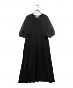 PLUS OTO.HAプラスオトハ）の古着「ケープデザインシアースリーブワンピース /袖レースデザインワンピース」｜ブラック