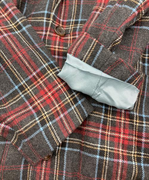 GUCCI（グッチ）GUCCI (グッチ) GUCCIBANDワッペン付き チェック柄 ロングコート レッド×ブラック サイズ:44の古着・服飾アイテム