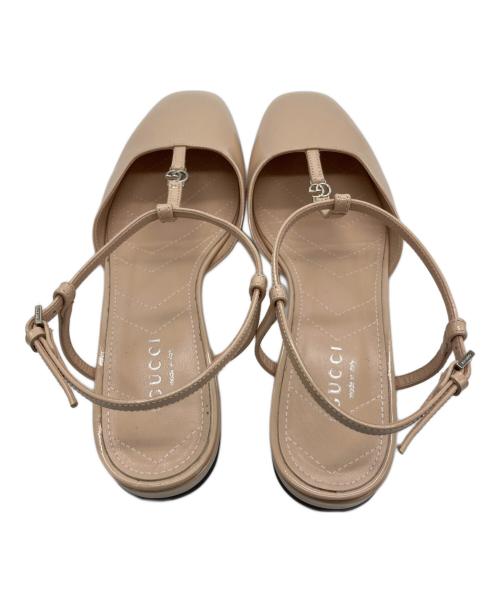 GUCCI（グッチ）GUCCI (グッチ) パテントレザー ストラップサンダル ベージュ サイズ:36の古着・服飾アイテム