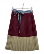 KAPITALキャピタル）の古着「ウール×ヘリンボン 箔ストライプpt プリーツスカート」｜ボルドー