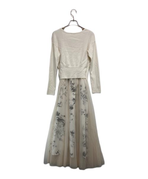 FRAY ID（フレイ アイディー）FRAY ID (フレイ アイディー) チュールスカートコンビカシュクールニットワンピース ホワイトの古着・服飾アイテム