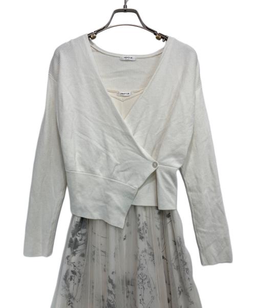 FRAY ID（フレイ アイディー）FRAY ID (フレイ アイディー) チュールスカートコンビカシュクールニットワンピース ホワイトの古着・服飾アイテム