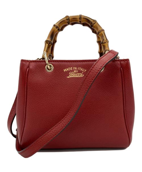 GUCCI（グッチ）GUCCI (グッチ) バンブーミニショッパー/2WAYバッグ レッドの古着・服飾アイテム