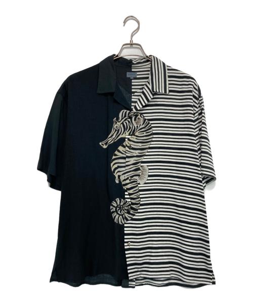 KENZO（ケンゾー）KENZO (ケンゾー) タツノオトシゴオープンカラーシャツ ブラック×ホワイト サイズ:Fの古着・服飾アイテム