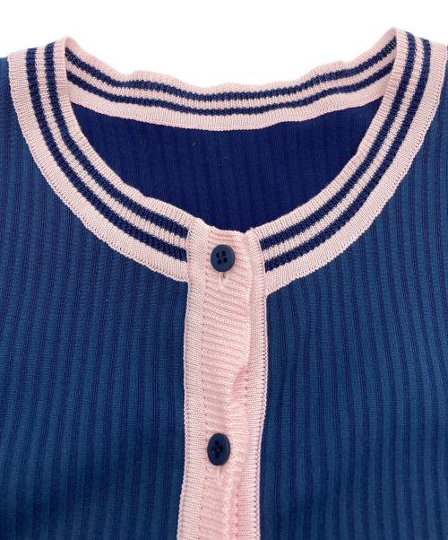 PLEATS PLEASE A-POC（プリーツプリーズ）PLEATS PLEASE A-POC (プリーツプリーズ) 半袖カーディガン ネイビー サイズ:3の古着・服飾アイテム