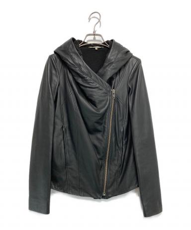 HELMUT LANG フード付きブラックレザージャケット S 中古・古着通販】HELMUT LANG (ヘルムートラング) WASHD LMBSKN HOODED